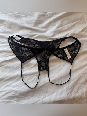 Fleur du Mal Black Floral Lace Cutout Panties Size M 4-6 Strappy Y2K